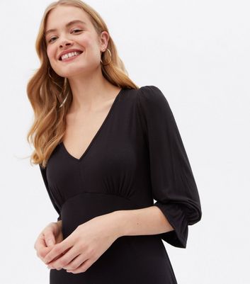 V Neck 3/4 Sleeve Frill Mini Dress 
