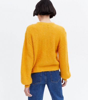 Sunshine Soul Mustard Knit Puff Sleeve Jumper New Look