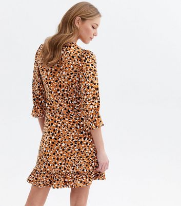 Click to view product details and reviews for Brown Leopard Print Frill V Neck Mini Dress New Look.