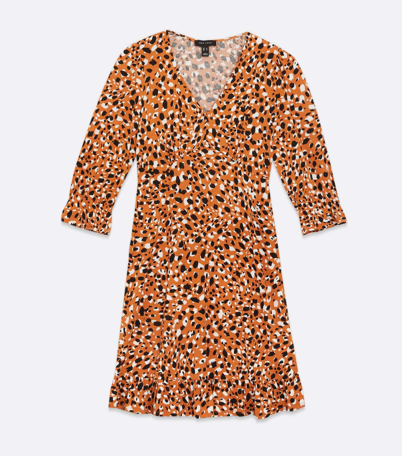 Brown Leopard Print Frill V Neck Mini Dress Image 5