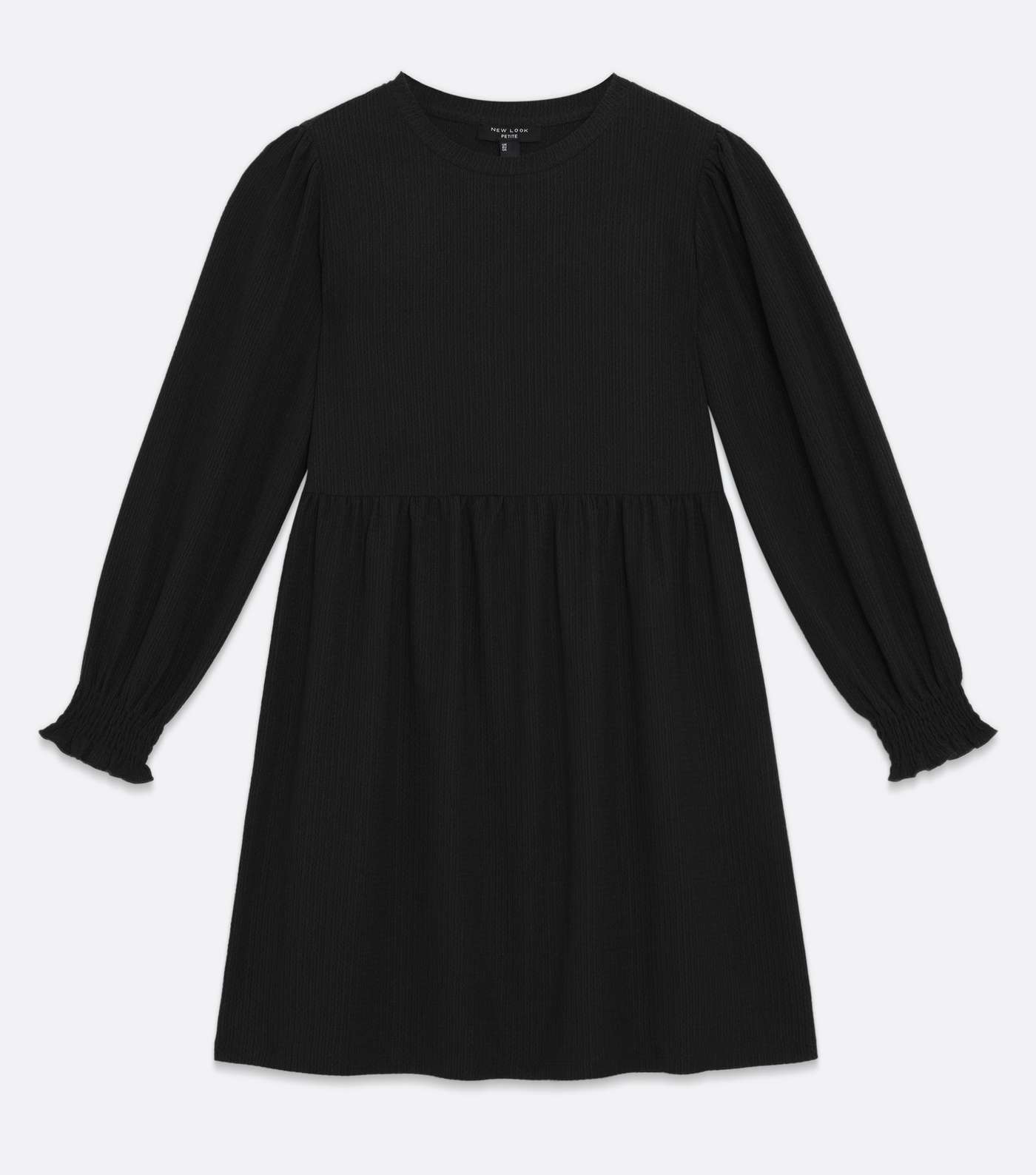 Petite Black Crinkle Jersey Long Sleeve Mini Oversized Smock Dress Image 5