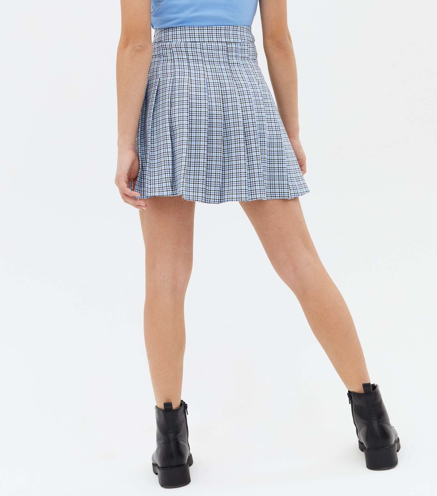 Girls Pale Blue Check Pleated Tennis Skirt Image 4