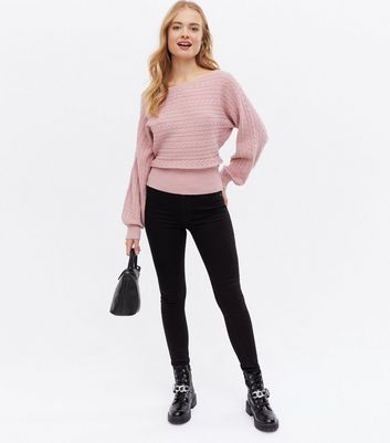 Sunshine Soul Pink Cable Knit Puff Sleeve Jumper New Look