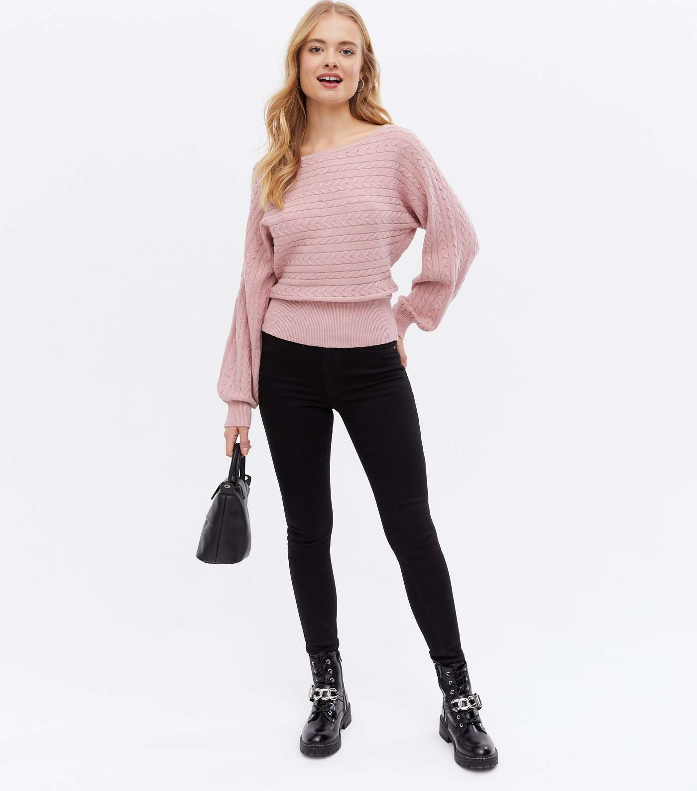 Sunshine Soul Pink Cable Knit Puff Sleeve Jumper Image 2