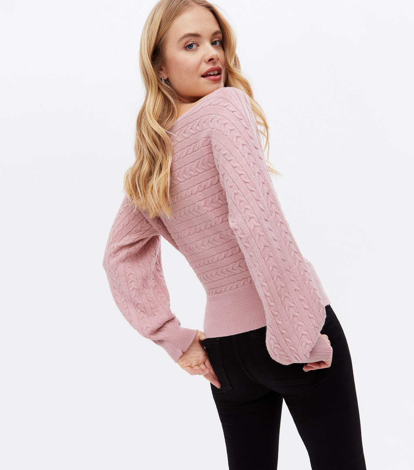 Sunshine Soul Pink Cable Knit Puff Sleeve Jumper Image 4