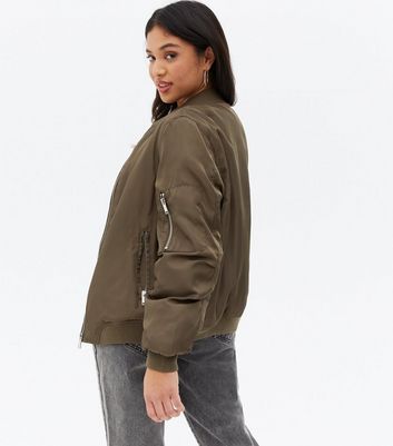 Petite Khaki Padded Bomber Jacket New Look