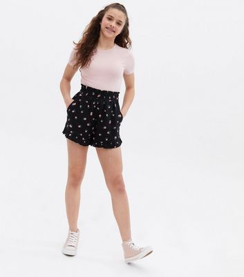 Teenager Bekleidung für Mädchen Girls Black Ditsy Floral Frill Shorts