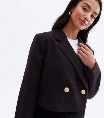 Petite Black Long Sleeve Crop Blazer 