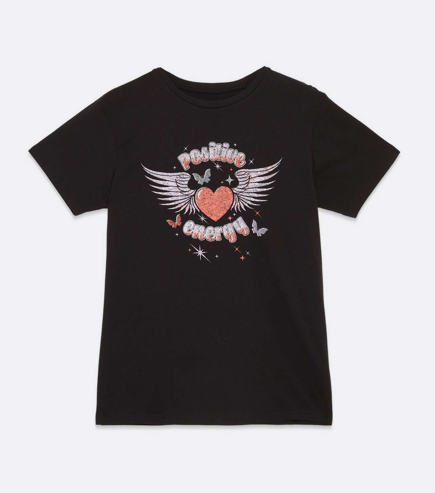 Girls Black Heart Positive Energy Logo T-Shirt Image 5