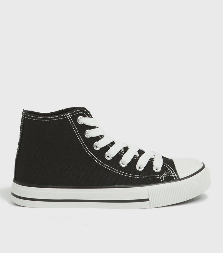 Girls Black Canvas High Top Trainers New Look