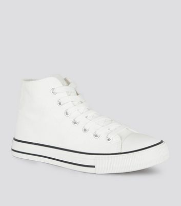 Girls White Canvas High Top Trainers 