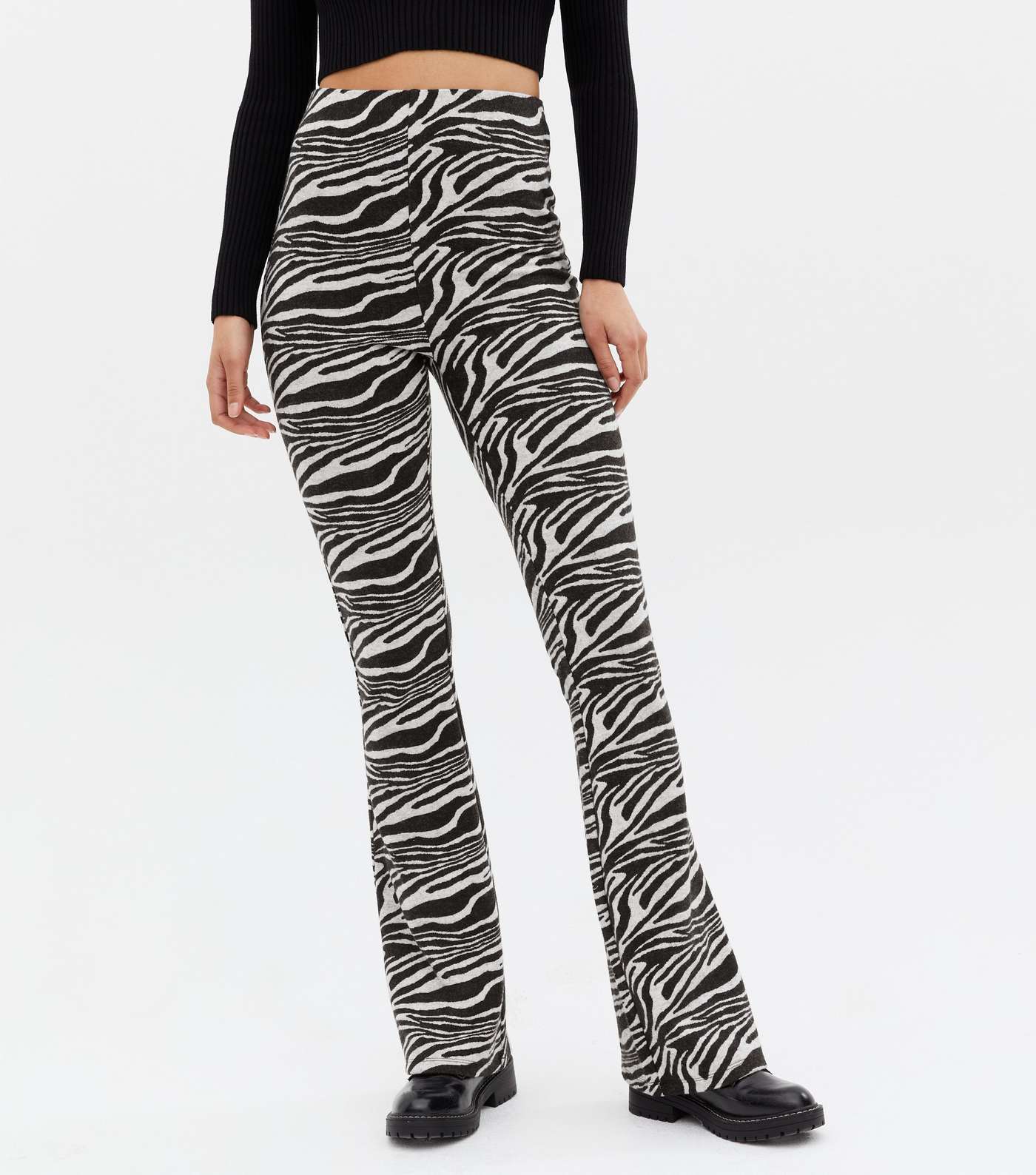 Tall Black Zebra Print Jersey Flared Trousers Image 2