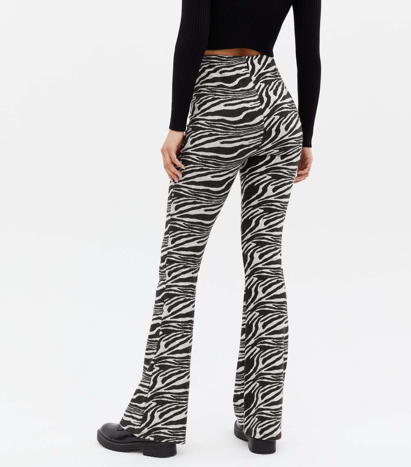 Tall Black Zebra Print Jersey Flared Trousers Image 4