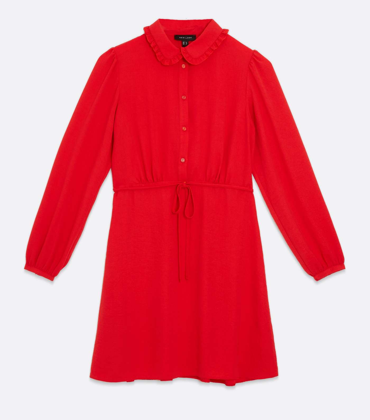 Red Herringbone Frill Collar Mini Shirt Dress Image 5
