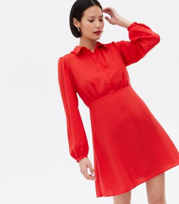 Damen Bekleidung Dark Red Herringbone Frill Collar Mini Shirt Dress Damen Bekleidung Dark Red Herringbone Frill Collar Mini Shirt Dress