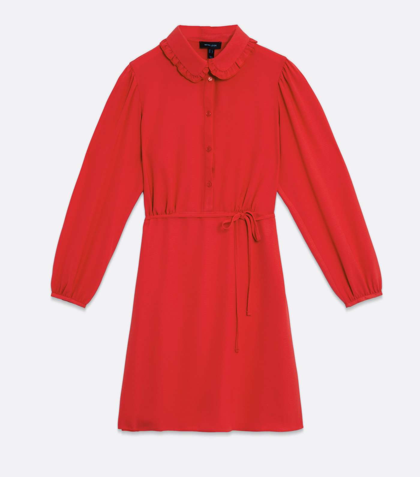 Dark Red Herringbone Frill Collar Mini Shirt Dress Image 5