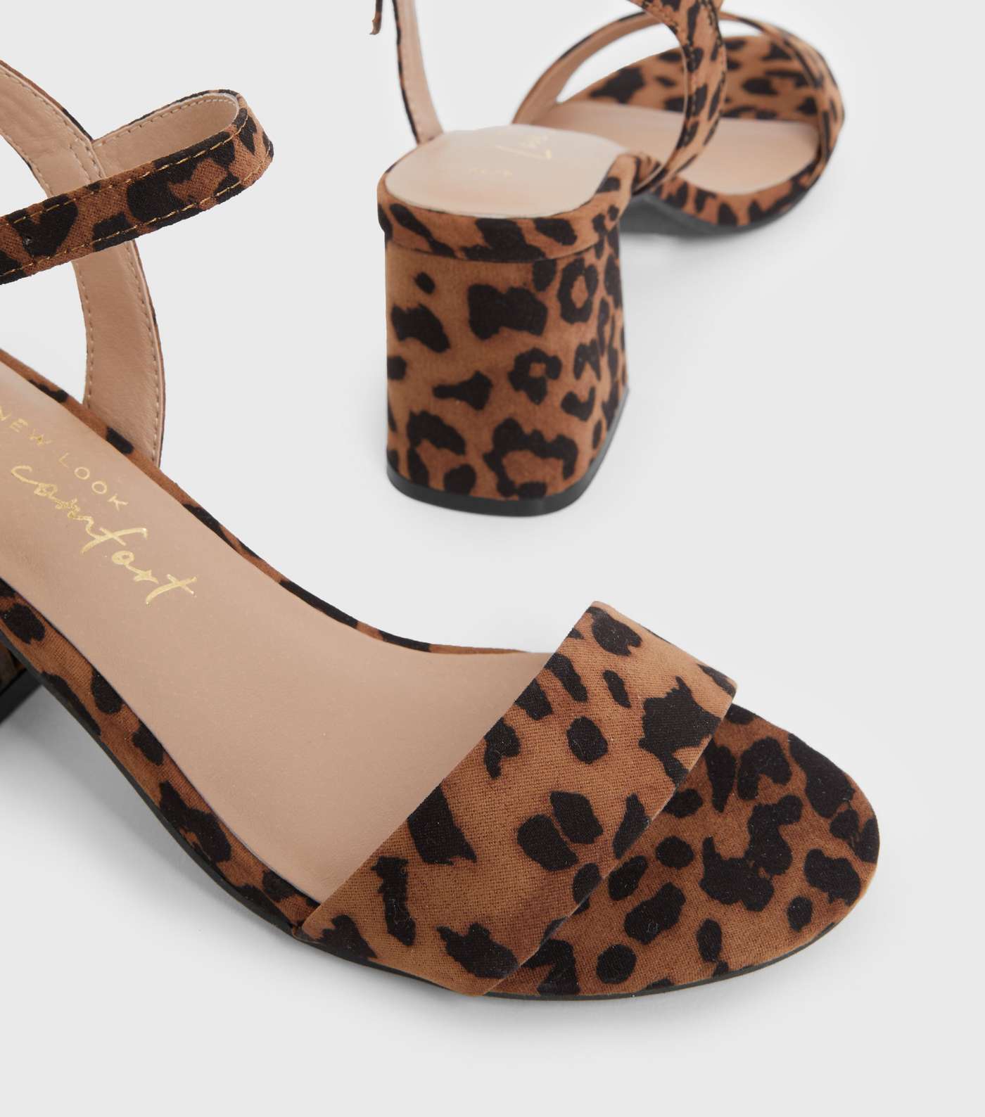 Brown Leopard Print Suedette Open Toe Block Heel Sandals Image 4