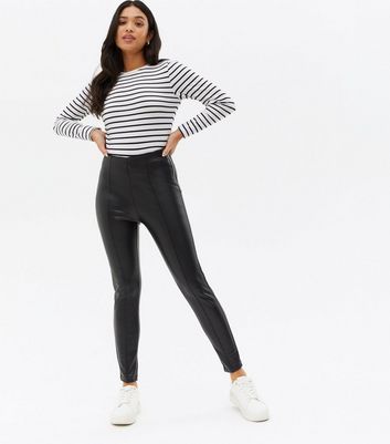 Petite Black Leather-Look High Waist 