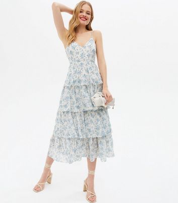 Click to view product details and reviews for Blue Floral Chiffon Tiered Midi Dress New Look.