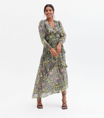 Click to view product details and reviews for Black Floral Chiffon Pleated Frill Tiered Maxi Dress New Look.