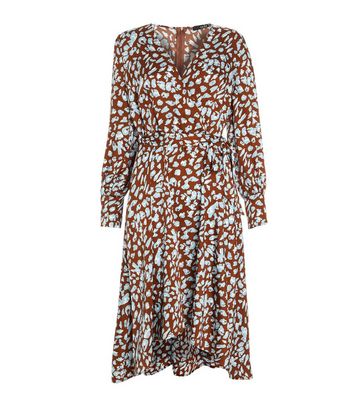Damen Bekleidung QUIZ Rust Leopard Print Dip Hem Midi Wrap Dress