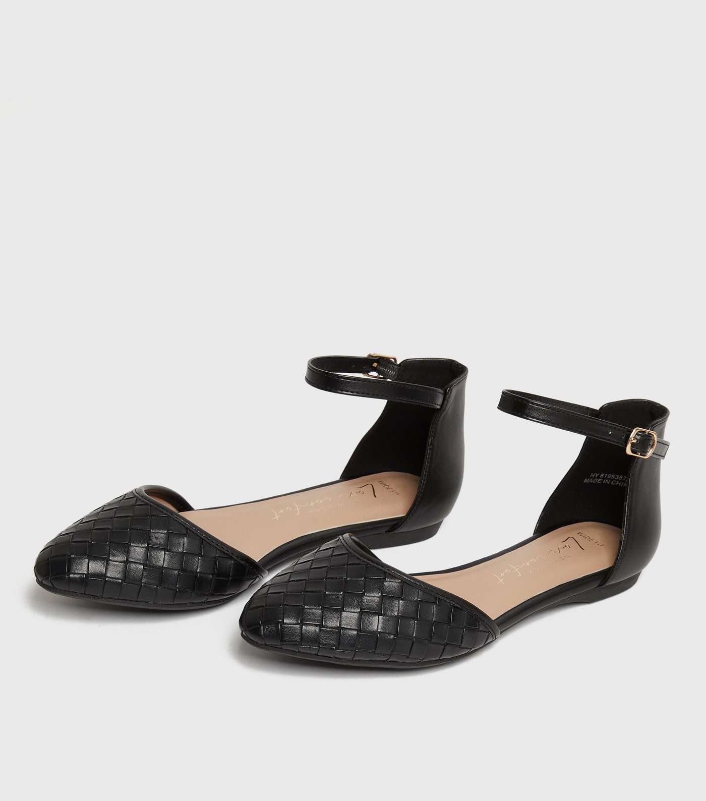Wide Fit Black Woven Pointed Ballet Pumps Image 3