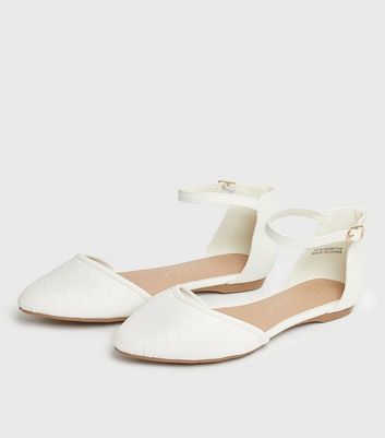 white ankle strap ballet flats