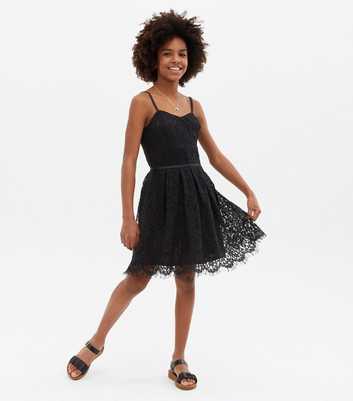 Girls Black Lace Strappy Dress