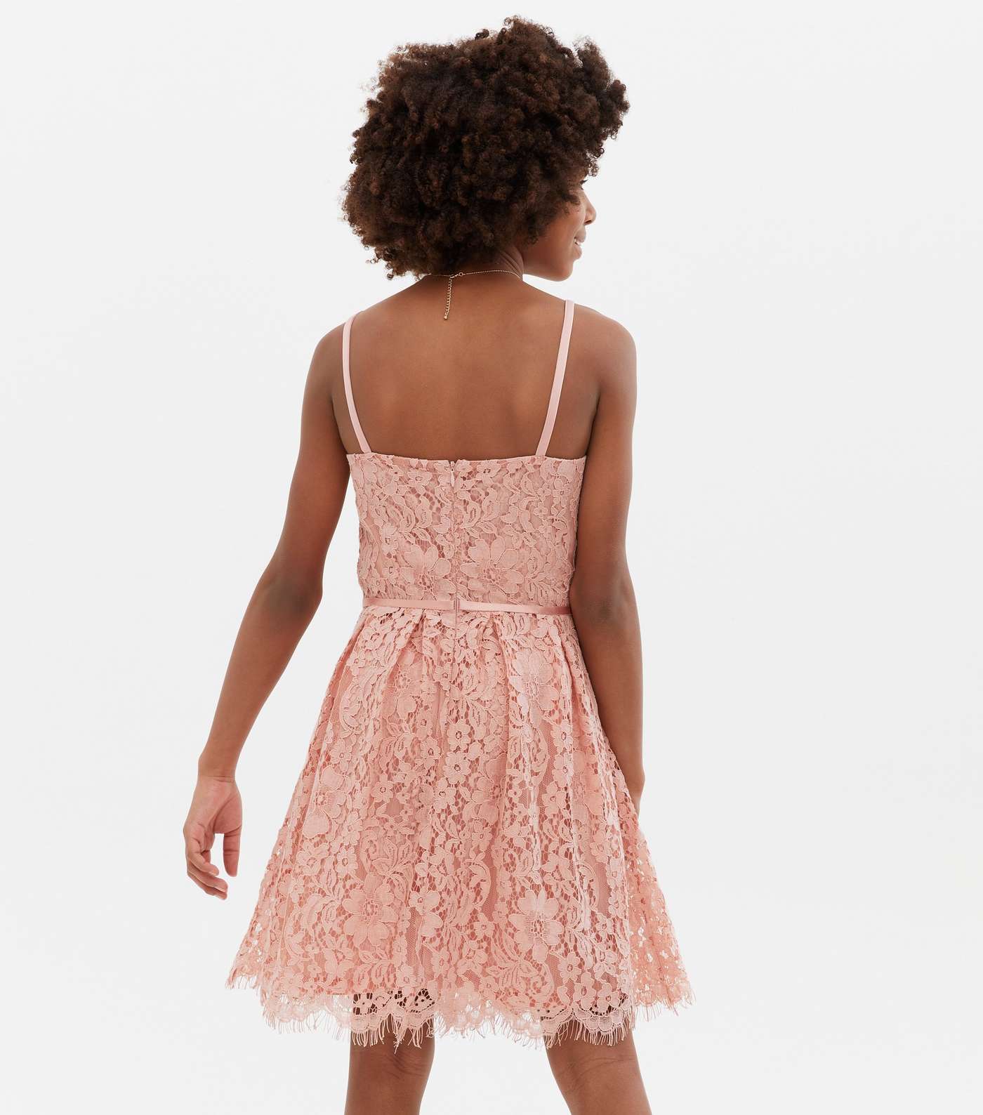 Girls Pale Pink Lace Strappy Dress Image 4