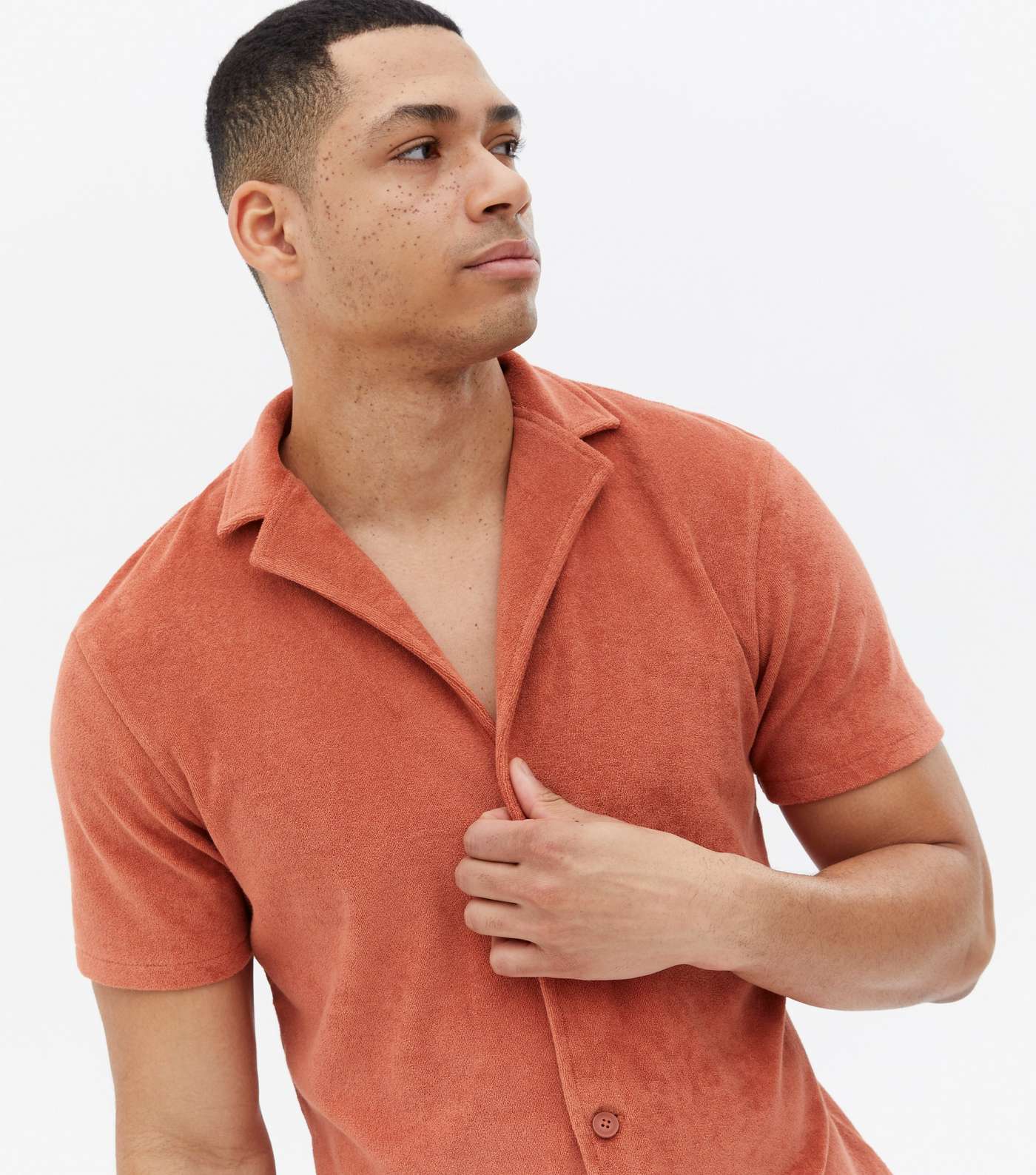 Orange Revere Collar Towelling Shirt Image 3
