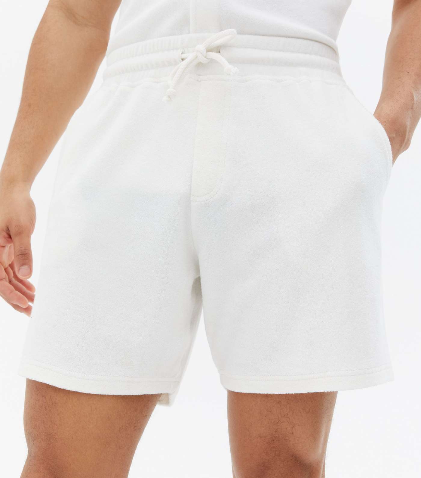 Off White Drawstring Towelling Shorts Image 3