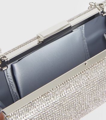 Silver Diamante Chain Clutch Bag New Look