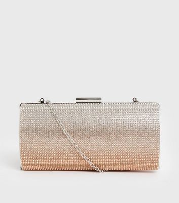 rose gold clutch bag and shoes