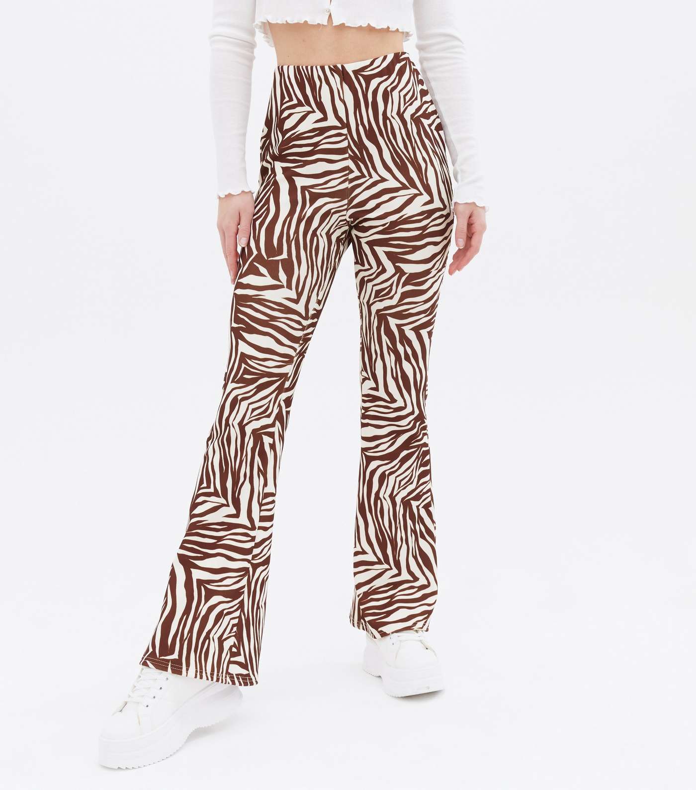 Brown Zebra Print Flared Trousers Image 2