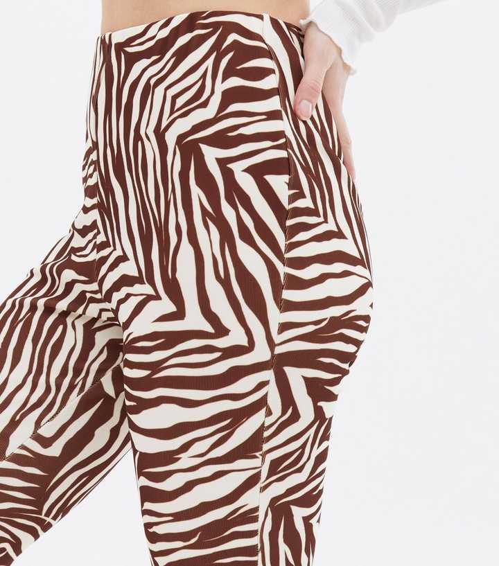 Brown Zebra Print Leggings, Trousers