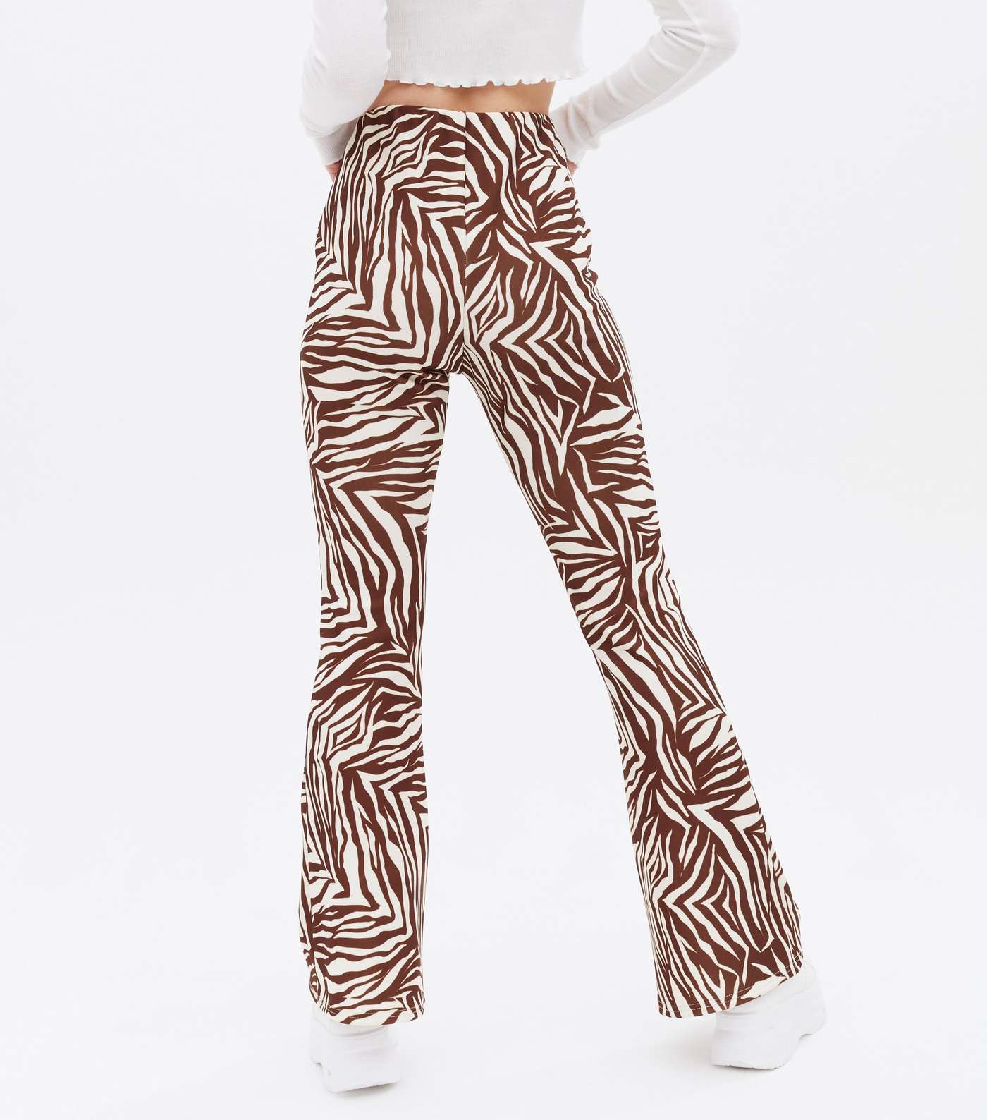 Brown Zebra Print Flared Trousers Image 4