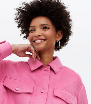 Bright Pink Suedette Shacket New Look