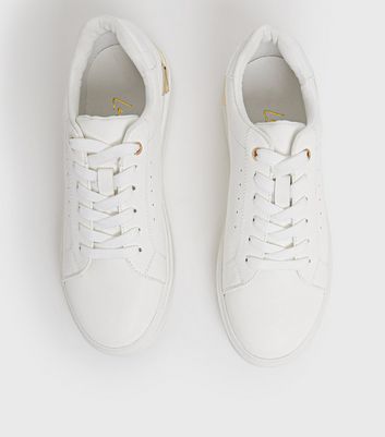 Click to view product details and reviews for Girls White Metal Trim Lace Up Chunky Trainers New Look Vegan.