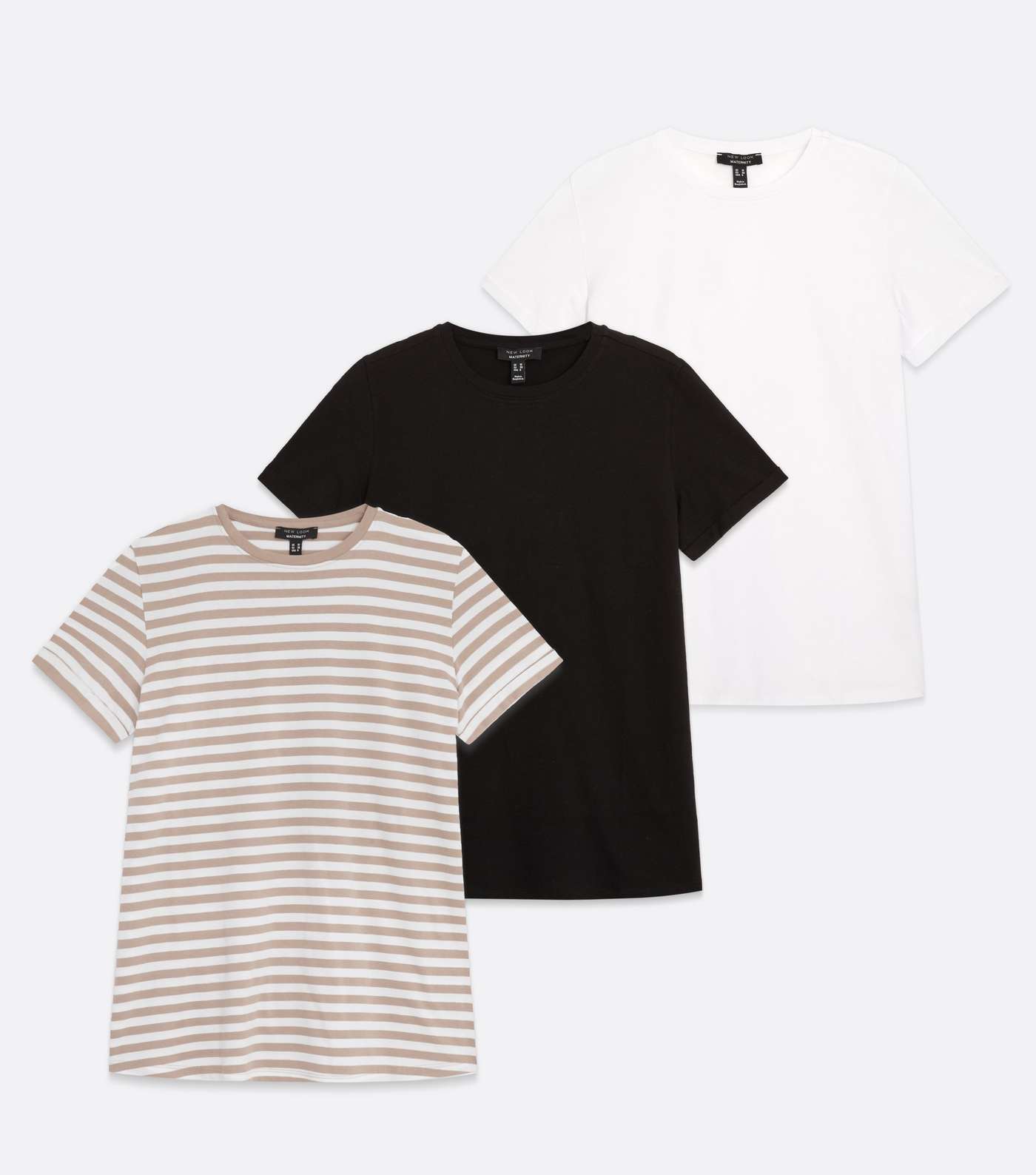 Maternity 3 Pack Black White and Brown Stripe Crew T-Shirts Image 5