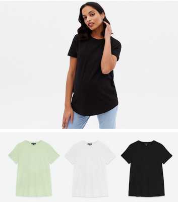 Maternity 3 Pack Green Black and White Crew T-Shirts