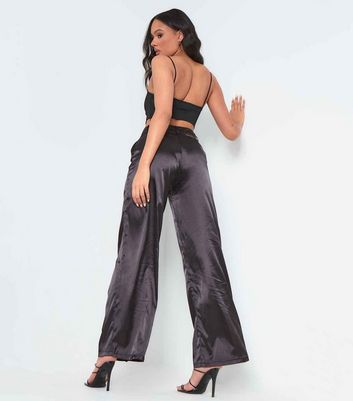 Satin Shimmer High Waisted Wide Leg Trousers  Nasty Gal