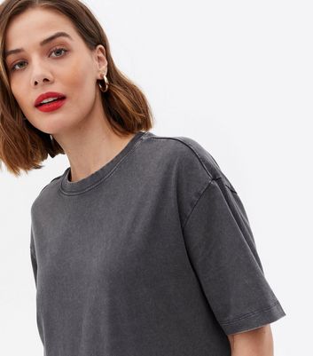 Maternity Dark Grey Acid Wash Oversized T Shirt New Look