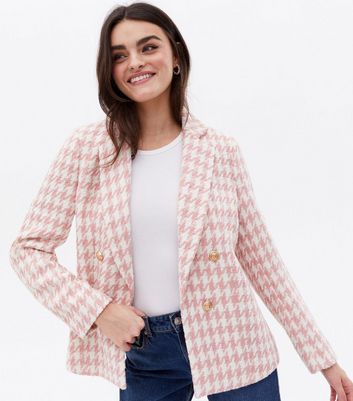 Pink houndstooth outlet blazer