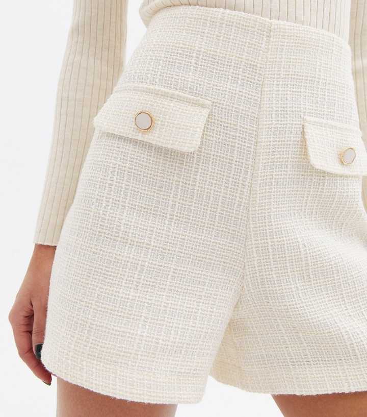 Cream Bouclé High Waist Shorts