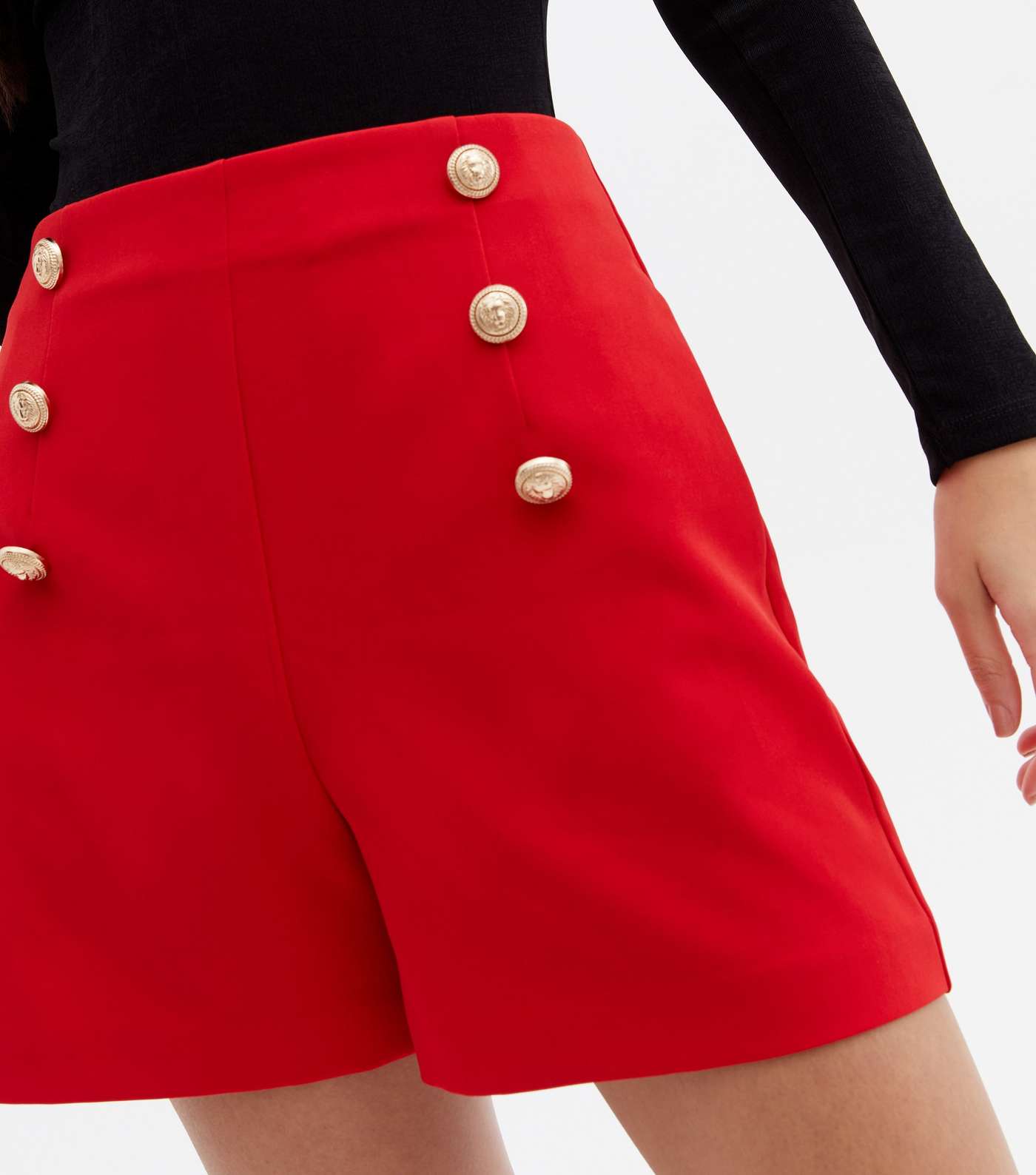 Red Button Front Utility Shorts Image 3