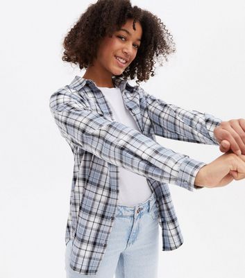 Girls Blue Check Long Sleeve Shirt 