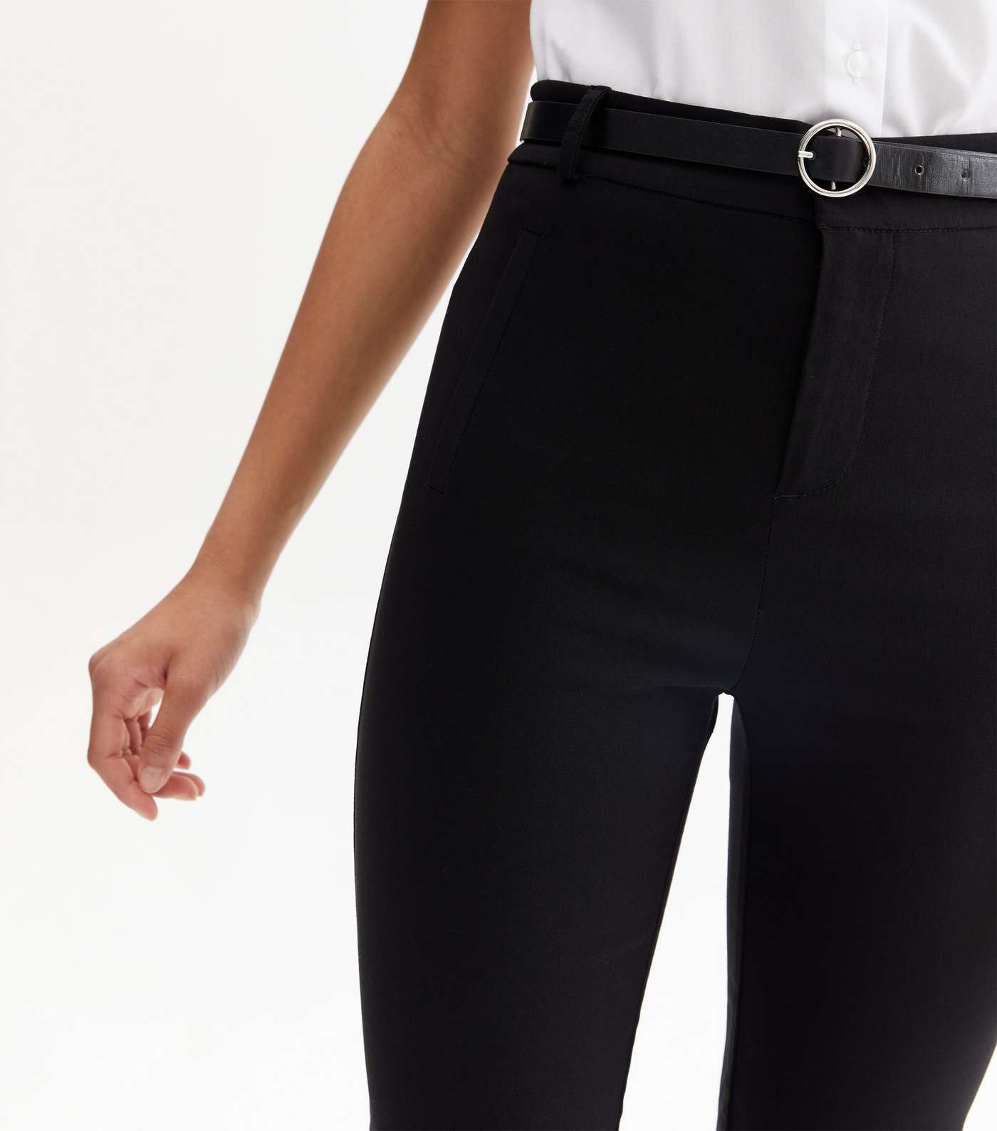 Girls Black Grow Proof Belted Skinny School Trousers Image 2