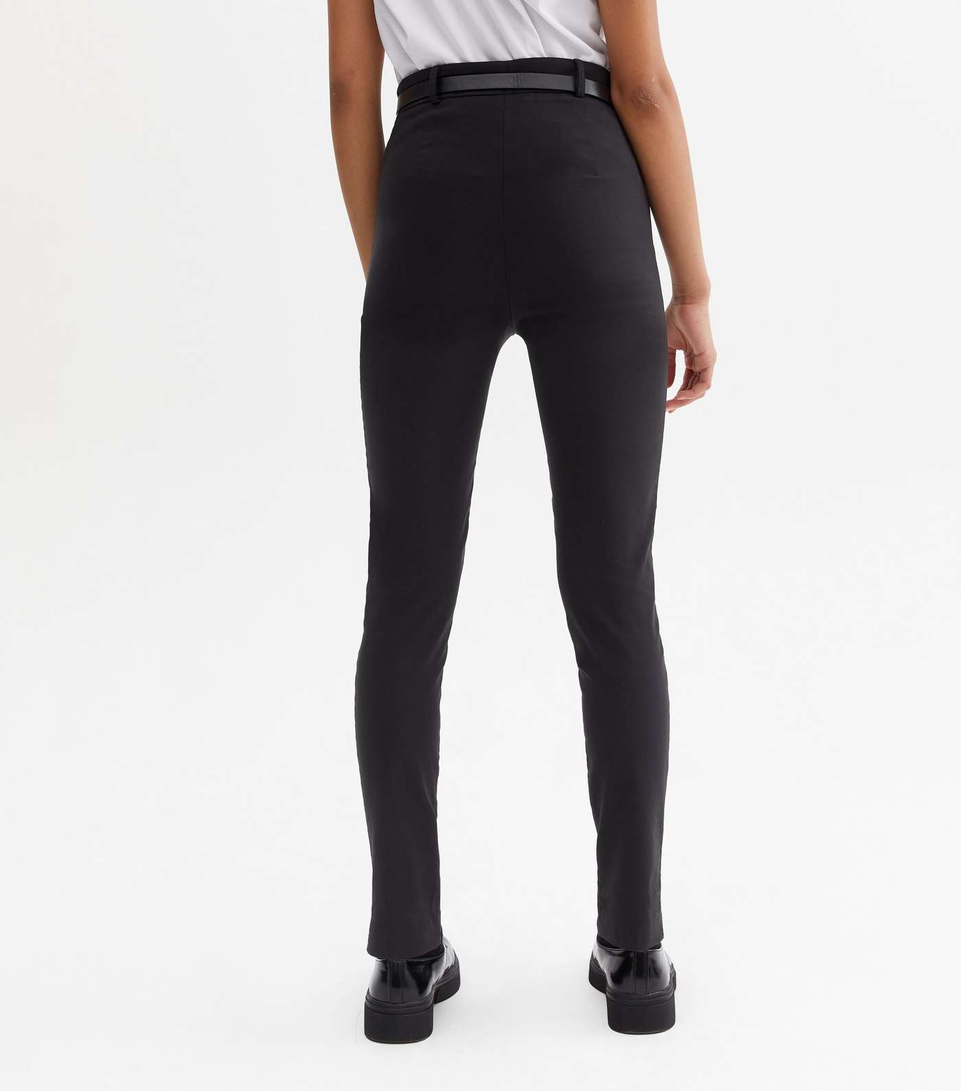 Girls Black Grow Proof Belted Skinny School Trousers Image 4