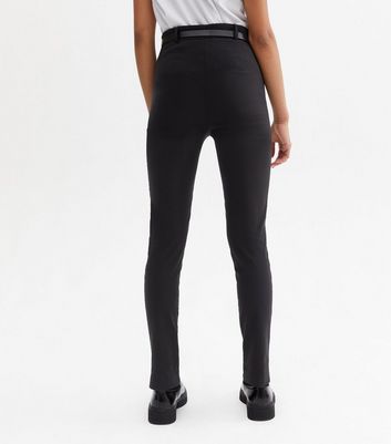 Girls Dark Grey Leather-Look Pocket Skinny Trousers | New Look