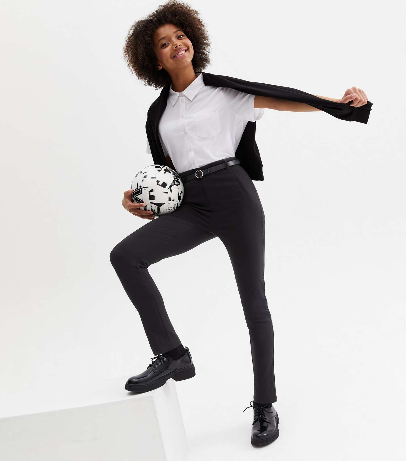 Girls Black Grow Proof Belted Skinny School Trousers Image 6